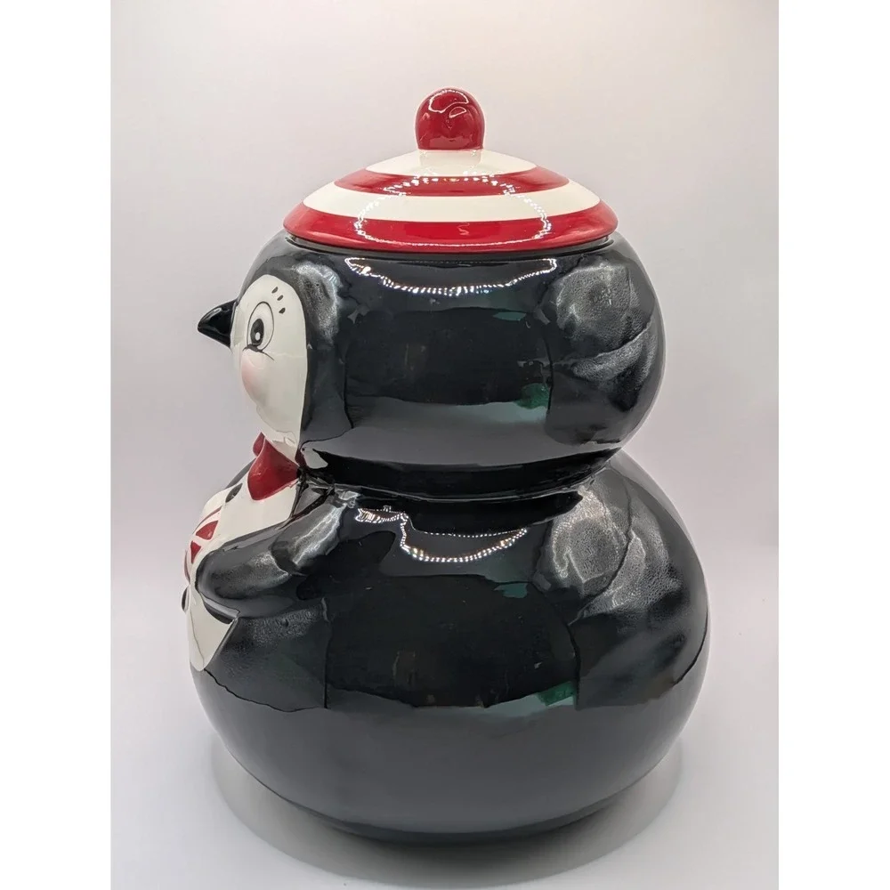 Johanna Parker Carnival Cottage PEPPERMINT‎ PENGUIN Ceramic Cookie Jar Canister